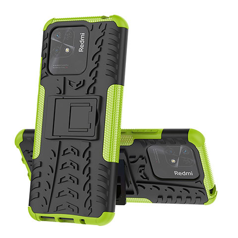 Coque Contour Silicone et Plastique Housse Etui Mat avec Support JX1 pour Xiaomi Redmi 10C 4G Vert