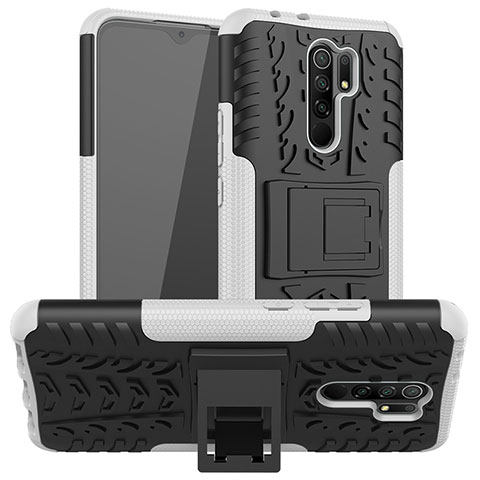 Coque Contour Silicone et Plastique Housse Etui Mat avec Support JX1 pour Xiaomi Redmi 9 Argent