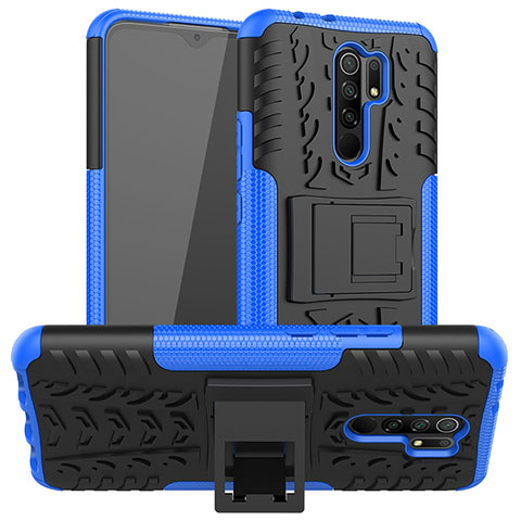 Coque Contour Silicone et Plastique Housse Etui Mat avec Support JX1 pour Xiaomi Redmi 9 Bleu