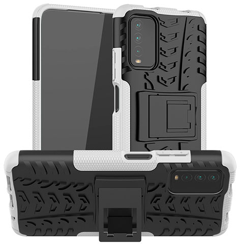 Coque Contour Silicone et Plastique Housse Etui Mat avec Support JX1 pour Xiaomi Redmi 9 Power Argent