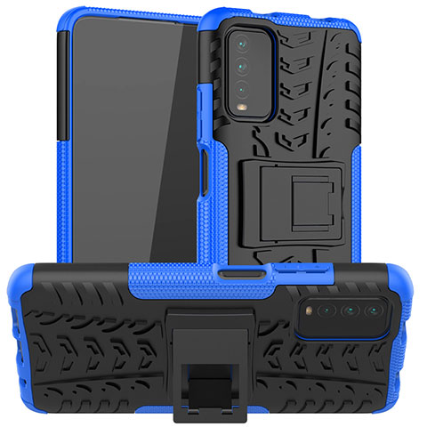 Coque Contour Silicone et Plastique Housse Etui Mat avec Support JX1 pour Xiaomi Redmi 9 Power Bleu