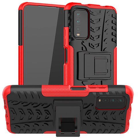 Coque Contour Silicone et Plastique Housse Etui Mat avec Support JX1 pour Xiaomi Redmi 9 Power Rouge