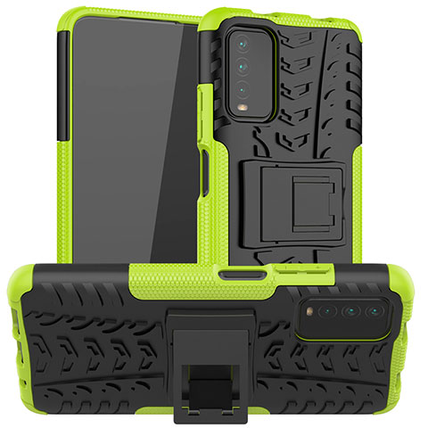 Coque Contour Silicone et Plastique Housse Etui Mat avec Support JX1 pour Xiaomi Redmi 9 Power Vert