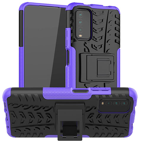 Coque Contour Silicone et Plastique Housse Etui Mat avec Support JX1 pour Xiaomi Redmi 9 Power Violet