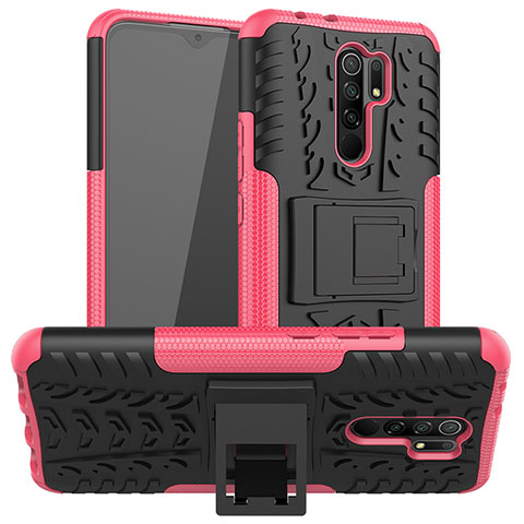 Coque Contour Silicone et Plastique Housse Etui Mat avec Support JX1 pour Xiaomi Redmi 9 Rose Rouge