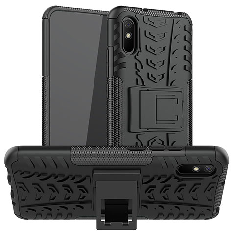 Coque Contour Silicone et Plastique Housse Etui Mat avec Support JX1 pour Xiaomi Redmi 9A Noir