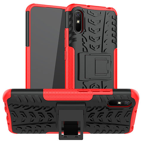 Coque Contour Silicone et Plastique Housse Etui Mat avec Support JX1 pour Xiaomi Redmi 9A Rouge