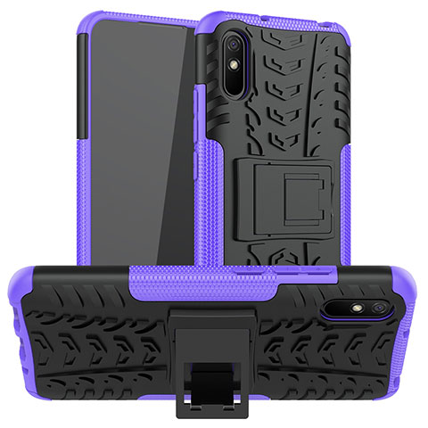 Coque Contour Silicone et Plastique Housse Etui Mat avec Support JX1 pour Xiaomi Redmi 9A Violet