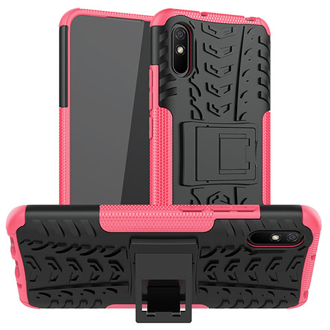 Coque Contour Silicone et Plastique Housse Etui Mat avec Support JX1 pour Xiaomi Redmi 9AT Rose Rouge