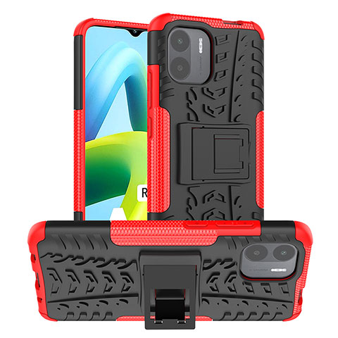 Coque Contour Silicone et Plastique Housse Etui Mat avec Support JX1 pour Xiaomi Redmi A1 Rouge