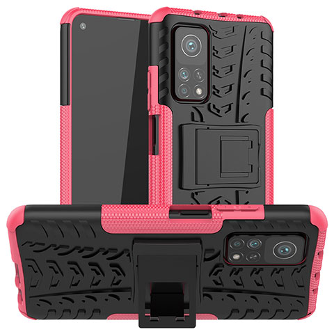 Coque Contour Silicone et Plastique Housse Etui Mat avec Support JX1 pour Xiaomi Redmi K30S 5G Rose Rouge