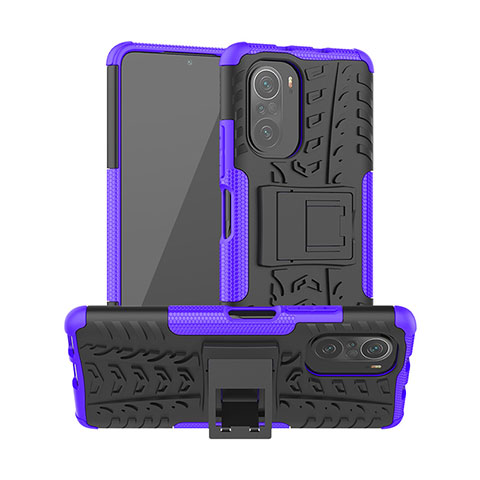 Coque Contour Silicone et Plastique Housse Etui Mat avec Support JX1 pour Xiaomi Redmi K40 Pro 5G Violet