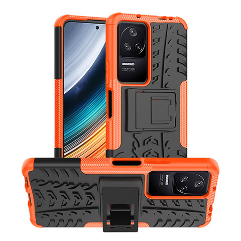 Coque Contour Silicone et Plastique Housse Etui Mat avec Support JX1 pour Xiaomi Redmi K40S 5G Orange