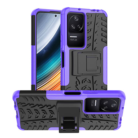 Coque Contour Silicone et Plastique Housse Etui Mat avec Support JX1 pour Xiaomi Redmi K40S 5G Violet