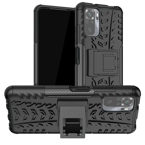 Coque Contour Silicone et Plastique Housse Etui Mat avec Support JX1 pour Xiaomi Redmi Note 10 4G Noir