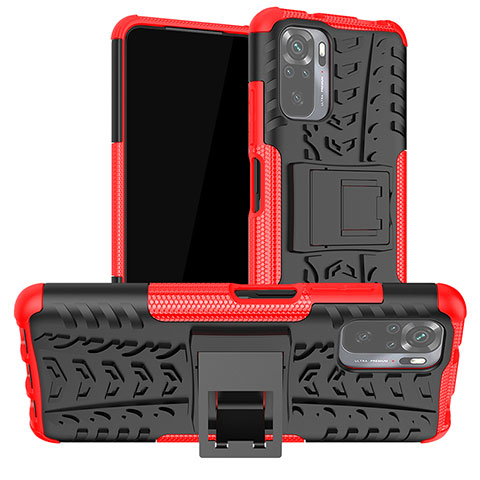 Coque Contour Silicone et Plastique Housse Etui Mat avec Support JX1 pour Xiaomi Redmi Note 10 4G Rouge