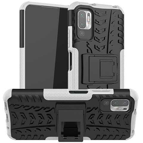 Coque Contour Silicone et Plastique Housse Etui Mat avec Support JX1 pour Xiaomi Redmi Note 10 5G Argent