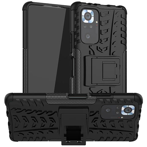 Coque Contour Silicone et Plastique Housse Etui Mat avec Support JX1 pour Xiaomi Redmi Note 10 Pro 4G Noir