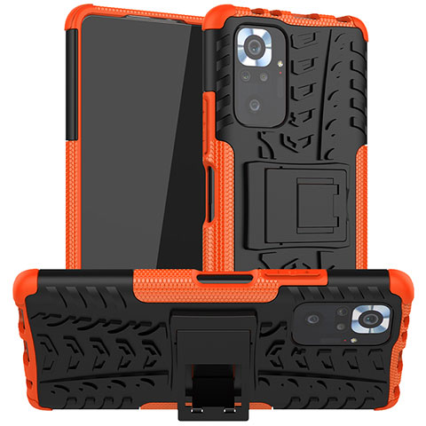 Coque Contour Silicone et Plastique Housse Etui Mat avec Support JX1 pour Xiaomi Redmi Note 10 Pro 4G Orange