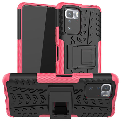 Coque Contour Silicone et Plastique Housse Etui Mat avec Support JX1 pour Xiaomi Redmi Note 10 Pro 5G Rose Rouge