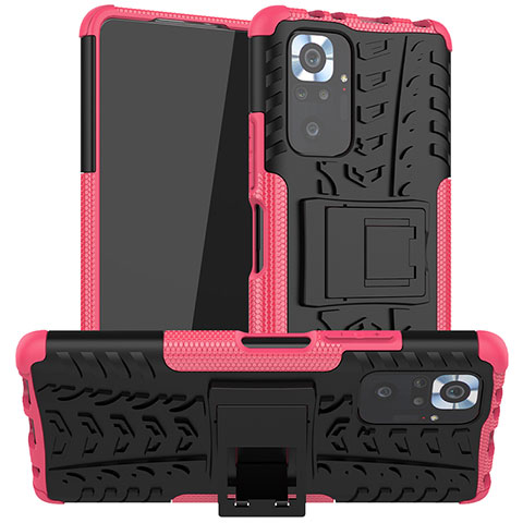 Coque Contour Silicone et Plastique Housse Etui Mat avec Support JX1 pour Xiaomi Redmi Note 10 Pro Max Rose Rouge