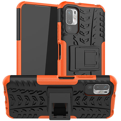 Coque Contour Silicone et Plastique Housse Etui Mat avec Support JX1 pour Xiaomi Redmi Note 10T 5G Orange