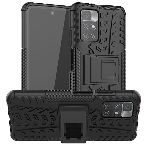 Coque Contour Silicone et Plastique Housse Etui Mat avec Support JX1 pour Xiaomi Redmi Note 11 4G (2021) Noir