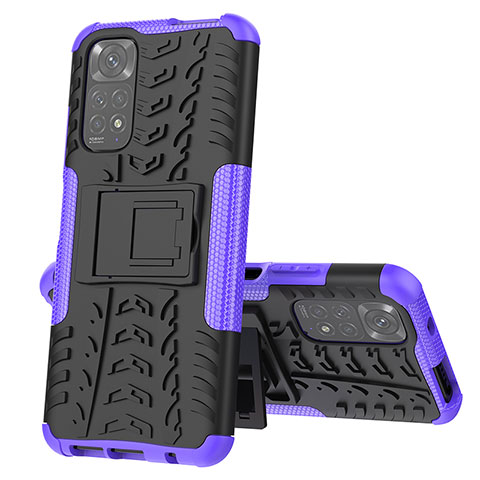 Coque Contour Silicone et Plastique Housse Etui Mat avec Support JX1 pour Xiaomi Redmi Note 11 4G (2022) Violet