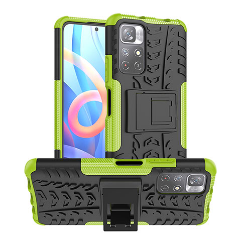 Coque Contour Silicone et Plastique Housse Etui Mat avec Support JX1 pour Xiaomi Redmi Note 11 5G Vert