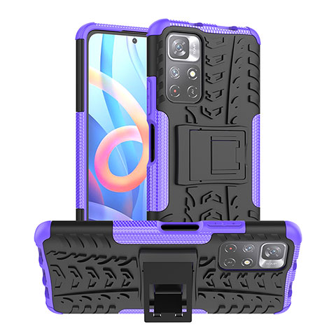 Coque Contour Silicone et Plastique Housse Etui Mat avec Support JX1 pour Xiaomi Redmi Note 11 5G Violet