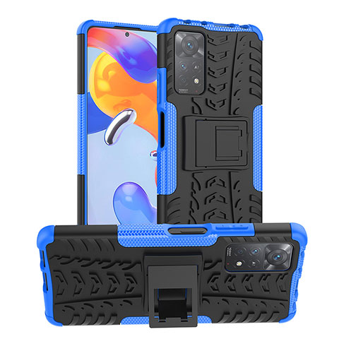 Coque Contour Silicone et Plastique Housse Etui Mat avec Support JX1 pour Xiaomi Redmi Note 11 Pro 5G Bleu