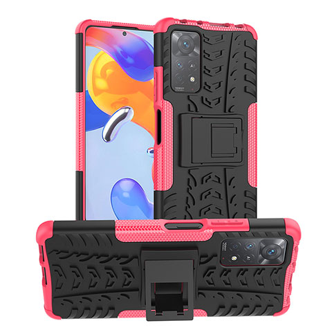 Coque Contour Silicone et Plastique Housse Etui Mat avec Support JX1 pour Xiaomi Redmi Note 11 Pro 5G Rose Rouge