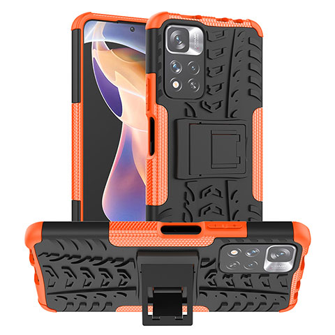 Coque Contour Silicone et Plastique Housse Etui Mat avec Support JX1 pour Xiaomi Redmi Note 11 Pro+ Plus 5G Orange