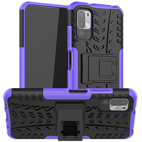 Coque Contour Silicone et Plastique Housse Etui Mat avec Support JX1 pour Xiaomi Redmi Note 11 SE 5G Violet