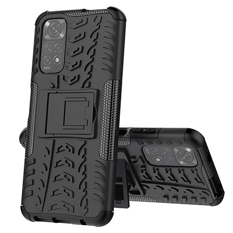 Coque Contour Silicone et Plastique Housse Etui Mat avec Support JX1 pour Xiaomi Redmi Note 11S 4G Noir