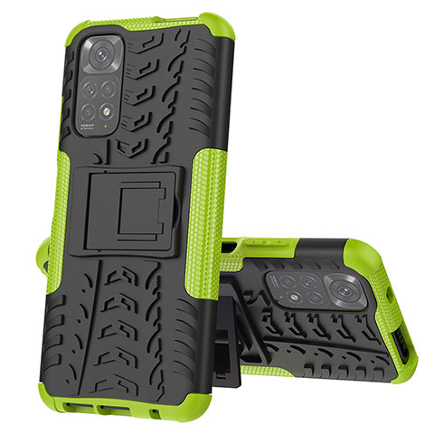 Coque Contour Silicone et Plastique Housse Etui Mat avec Support JX1 pour Xiaomi Redmi Note 11S 4G Vert