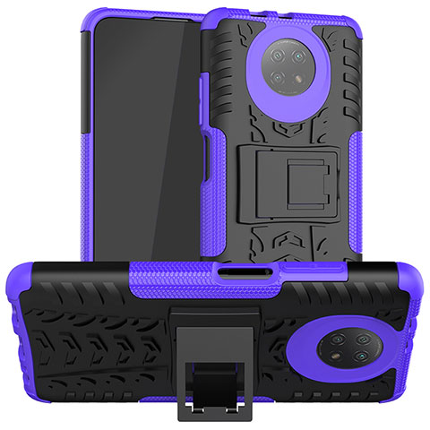 Coque Contour Silicone et Plastique Housse Etui Mat avec Support JX1 pour Xiaomi Redmi Note 9 5G Violet