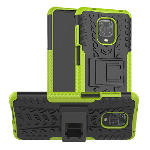 Coque Contour Silicone et Plastique Housse Etui Mat avec Support JX1 pour Xiaomi Redmi Note 9 Pro Max Vert