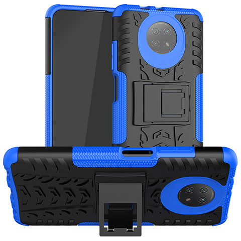 Coque Contour Silicone et Plastique Housse Etui Mat avec Support JX1 pour Xiaomi Redmi Note 9T 5G Bleu