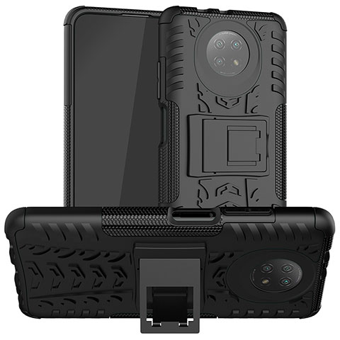 Coque Contour Silicone et Plastique Housse Etui Mat avec Support JX1 pour Xiaomi Redmi Note 9T 5G Noir