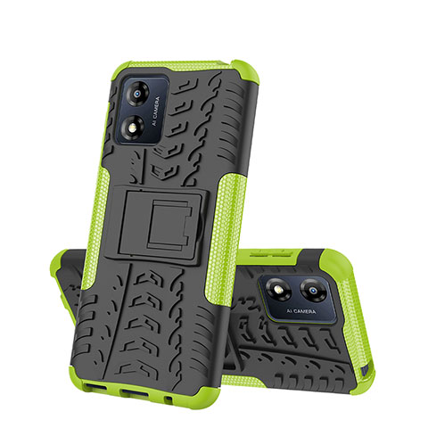 Coque Contour Silicone et Plastique Housse Etui Mat avec Support JX2 pour Motorola Moto E13 Vert