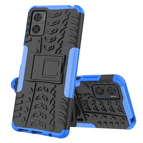 Coque Contour Silicone et Plastique Housse Etui Mat avec Support JX2 pour Motorola Moto E22 Bleu