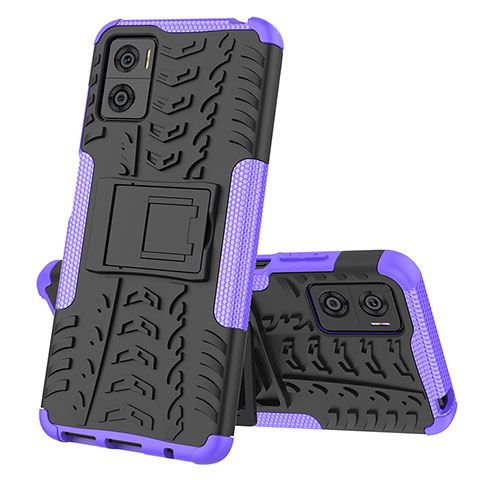 Coque Contour Silicone et Plastique Housse Etui Mat avec Support JX2 pour Motorola Moto E22i Violet