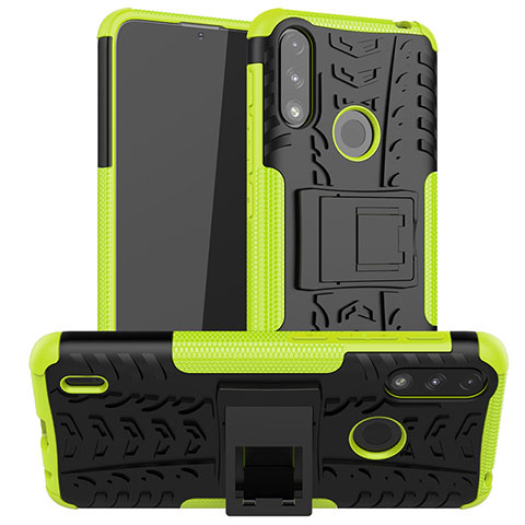 Coque Contour Silicone et Plastique Housse Etui Mat avec Support JX2 pour Motorola Moto E7 Power Vert