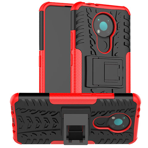 Coque Contour Silicone et Plastique Housse Etui Mat avec Support JX2 pour Nokia 3.4 Rouge