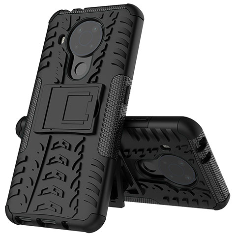 Coque Contour Silicone et Plastique Housse Etui Mat avec Support JX2 pour Nokia 5.4 Noir