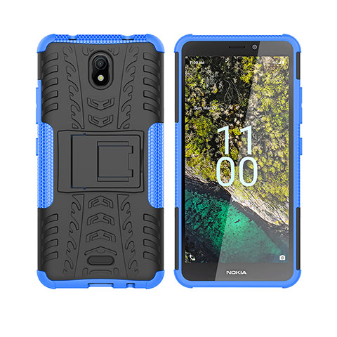 Coque Contour Silicone et Plastique Housse Etui Mat avec Support JX2 pour Nokia C100 Bleu