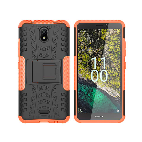 Coque Contour Silicone et Plastique Housse Etui Mat avec Support JX2 pour Nokia C100 Orange