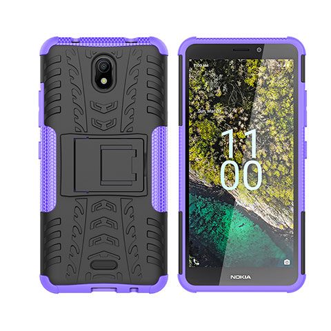 Coque Contour Silicone et Plastique Housse Etui Mat avec Support JX2 pour Nokia C100 Violet