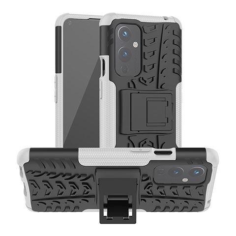 Coque Contour Silicone et Plastique Housse Etui Mat avec Support JX2 pour OnePlus 9 5G Argent